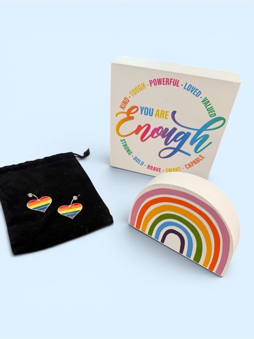 Pride Month Rainbow Bundle Earrings and 2 Signs